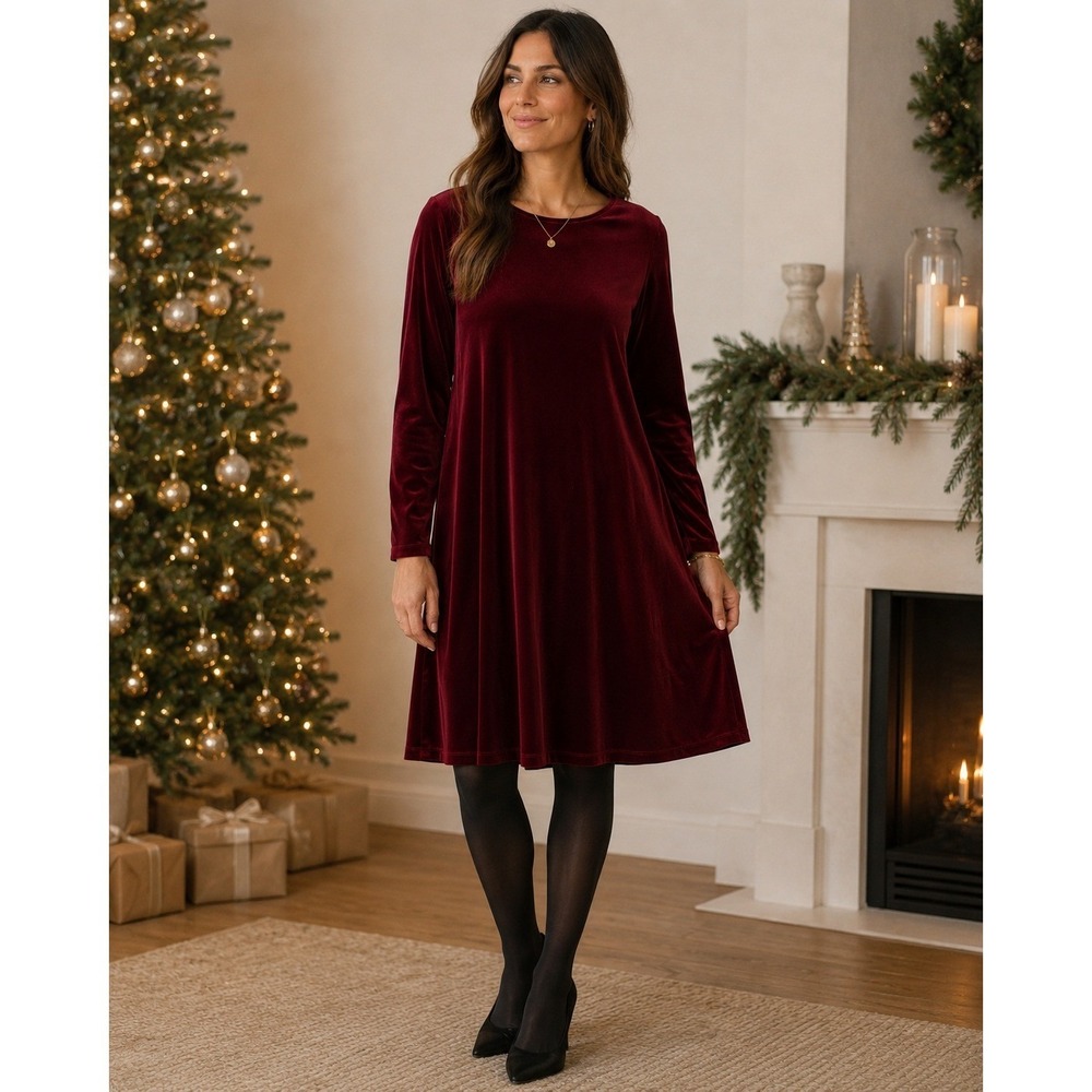 Vintage 90s‎ Jacqueline Ferrar Velvet Dress 10 Burgundy Long Sleeve Holiday Xmas